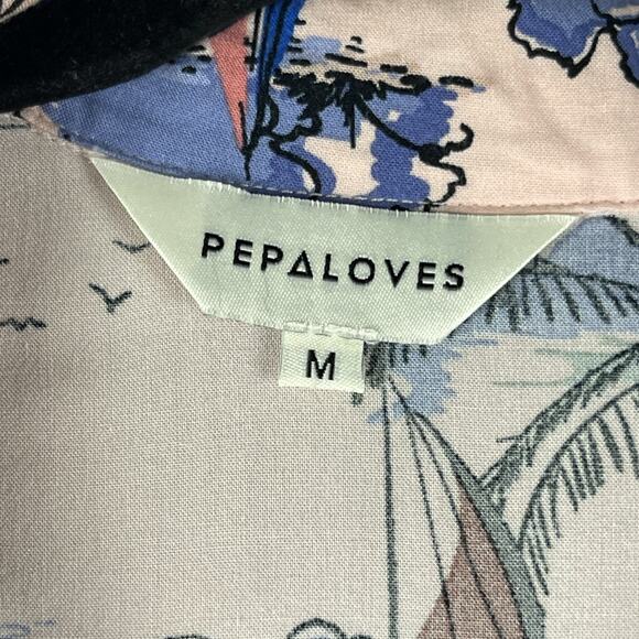 Modcloth Pepaloves Shirtdress Womens Medium Pink Rayon Tropical Beach Aloha - Picture 5 of 13